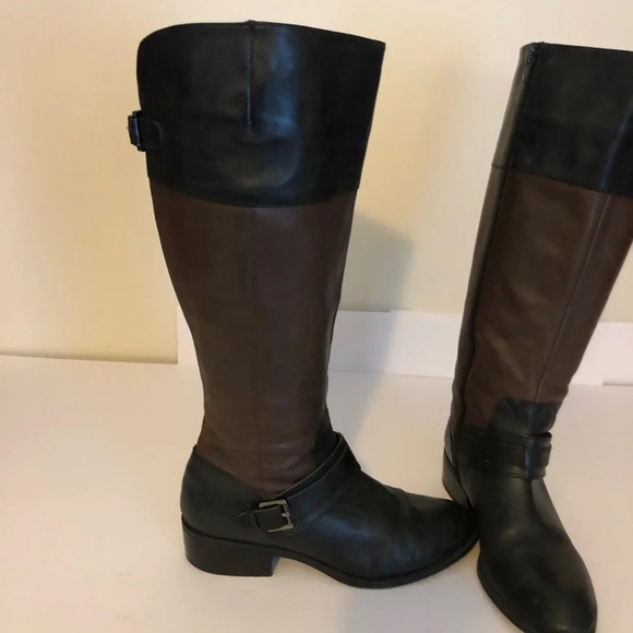 Lauren Ralph Lauren 7B Two Tone Brown and Black Leather Riding Boots Womens - Picture 5 of 14